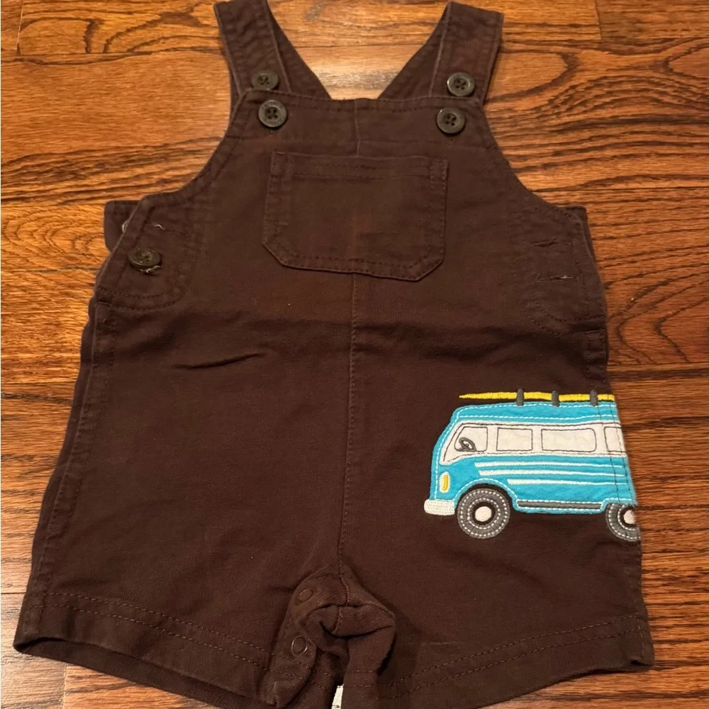 Carter’s- Brown Overalls with Blue Surf Van design size 3M